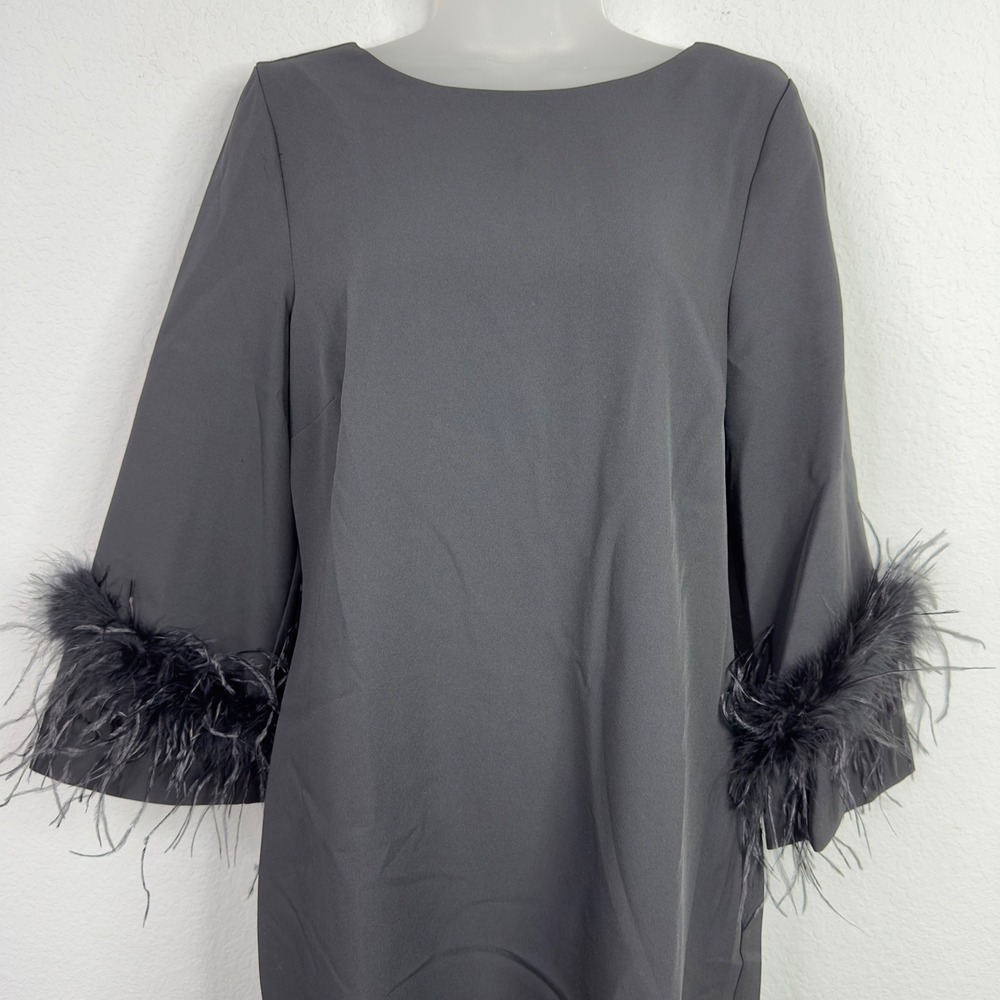 Sam Edelman Dress Womens 4 Black Feather Cuff Hollywood Glam Cocktail Minimalist - Picture 3 of 8